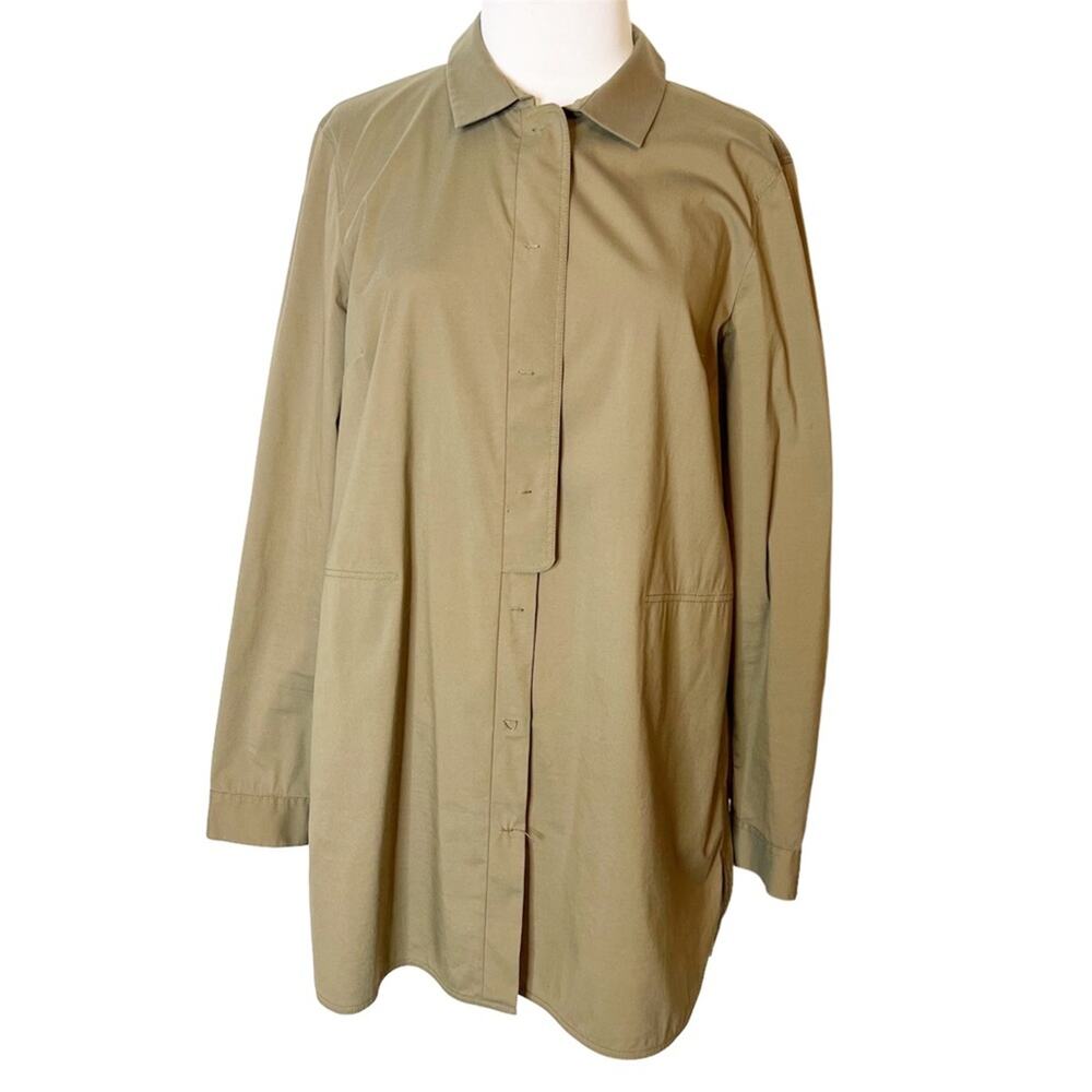 Lafayette 148 poplin‎ tunic top w/ pockets tan sz 8